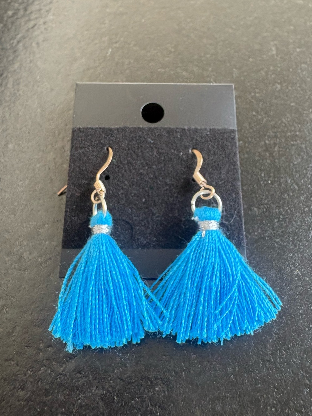 Bright blue tassel earrings New on card Handmade